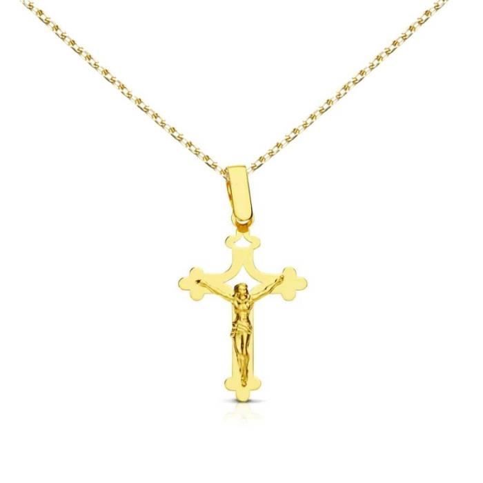 Collier - Médaille Christ sur la Croix Or Jaune - Chaine Dorée