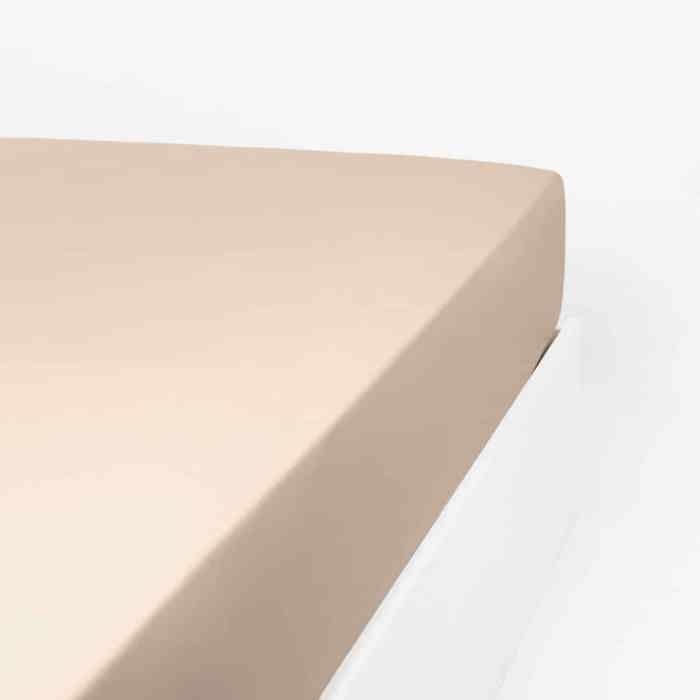 LINANDELLE - Drap housse uni coton Percale 200 fils DESIREE - Beige foncé - 70x190 cm