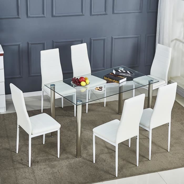 Lot de 6 chaises de salle à manger en simili, Chaise de cuisine,cuir artificiel, Style contemporain, Blanc, 6 pcs-Mondeer