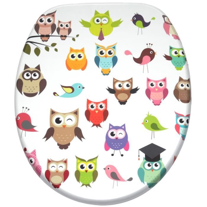 Abattant WC Hibou - Finition de haute qualité - Charnières robustes - Fixation facile
