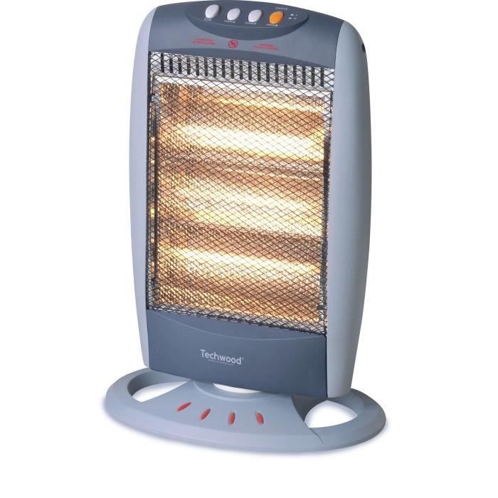 TECHWOOD 400-800-1200 watts Chauffage Halogene - 3 Re´glages tempe´ratures - Re´flecteur Grand Angle - Bouton poussoir de se´curit