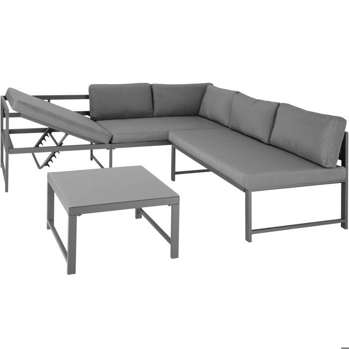 TECTAKE Canapé de jardin FARO modulable Chaise longue inclinable 6 positions et Table basse en Verre Gris