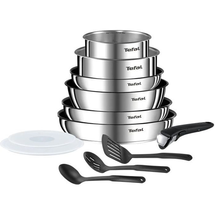 TEFAL L948SC04 Batterie de cuisine 12 pièces INGENIO EMOTION - Tous feux dont induction - Inox
