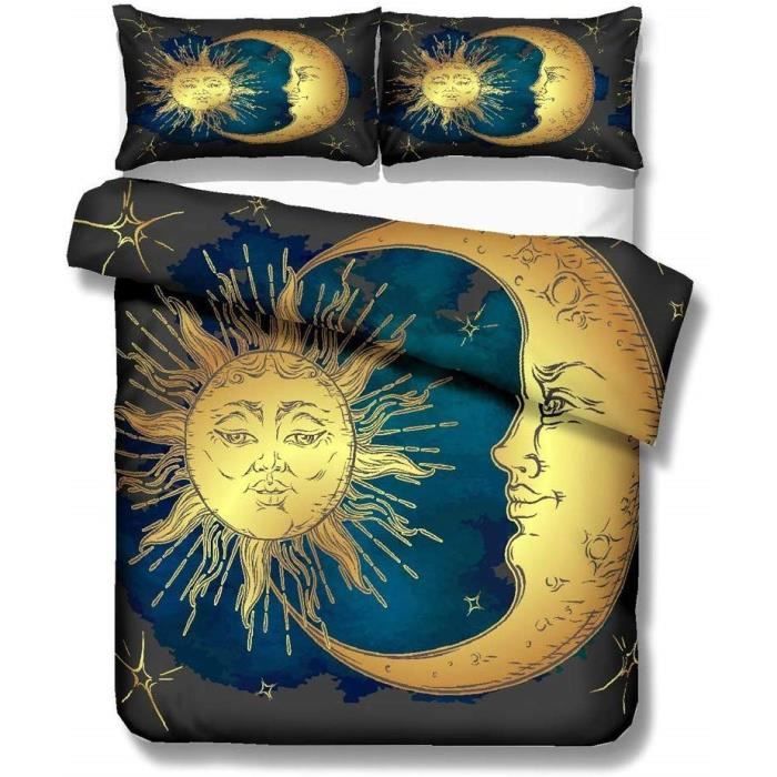 Housse De Couette Bohême Parure De Lit Boho Éléments De Soleil Lu tes Lit 140-200-220,1 Et 2 Personnes,(07)(Double-200×200cm-4 PCS)