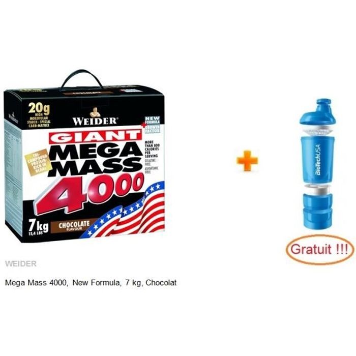 WEIDER MEGA MASS 4000 Chocolat 7 kg + Shaker