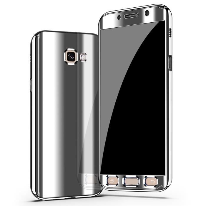 miroir PC Hard case+Film protecteur d'écran de verre trempé Cover Coque pour Samsung Galaxy A5 2017 A520 -argent