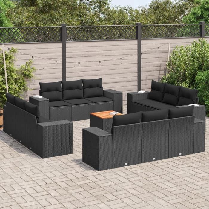 vidaXL Salon 13 pcs avec coussins Résine tressée
