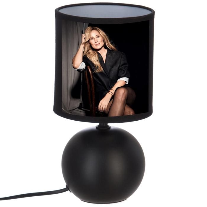 Lampe de chevet - LARA FABIAN - Boule Noir - Abat-jour en coton - Pied en céramique - 40W max