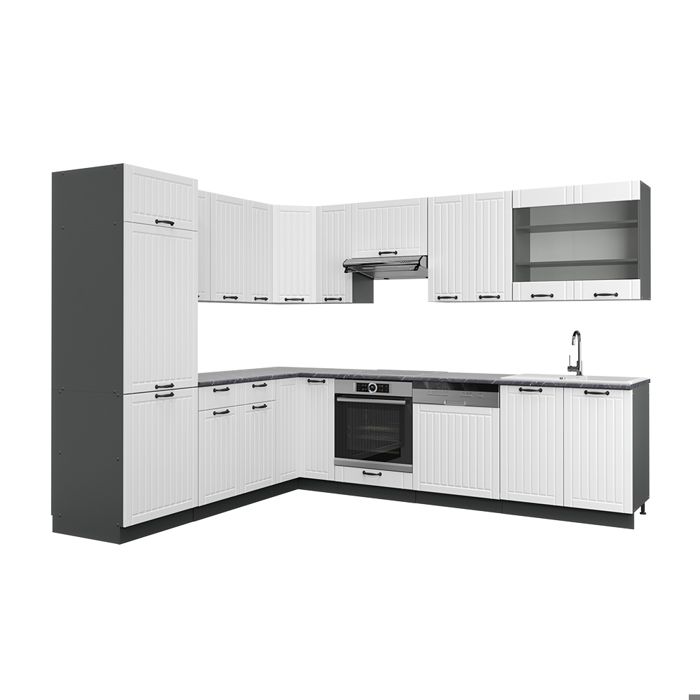 Cuisine en angle R-Line Béton/blanc 287x60cm , PT Anthracite Vicco