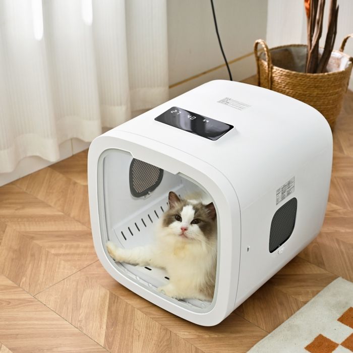 Meilleurs prix pour Séchoir pour Animaux, Sèche-Cheveux Automatique pour Chat et Petits Chiens, Boîte de Séchage 52L, Blanc, 44x47x46cm