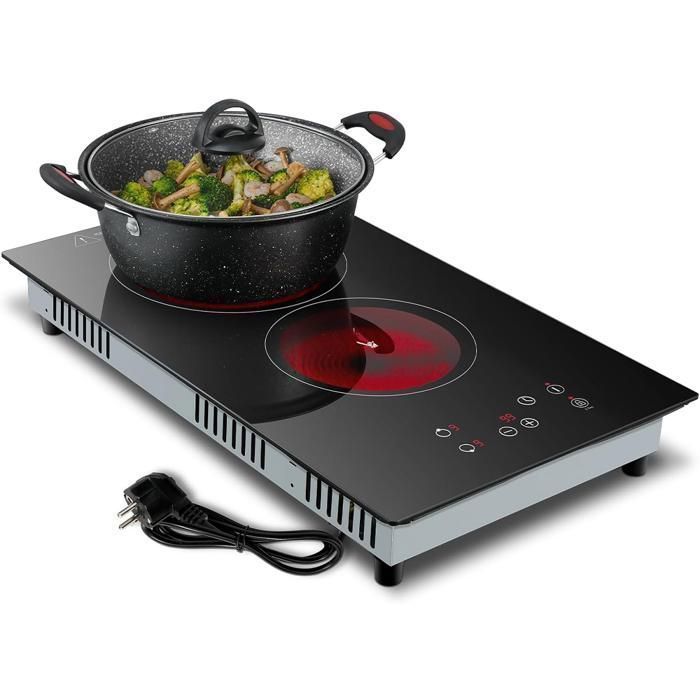 Plaque Vitrocéramique 2 Feux plaque de cuisson Électrique Kichpower 3000 W9 NiveauxMinuterie Pour toutes les casseroles