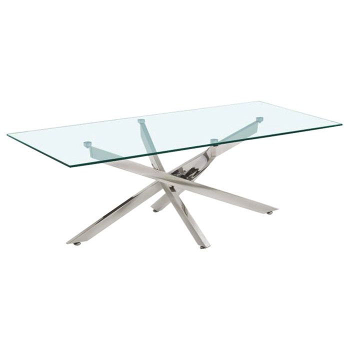 Table basse L. 120 cm en verre trempé et piètement métal chromé - ICE Meubletmoi Table basse L. 120 cm en verre trempé et piètement métal chromé - ICE Meubletmoi