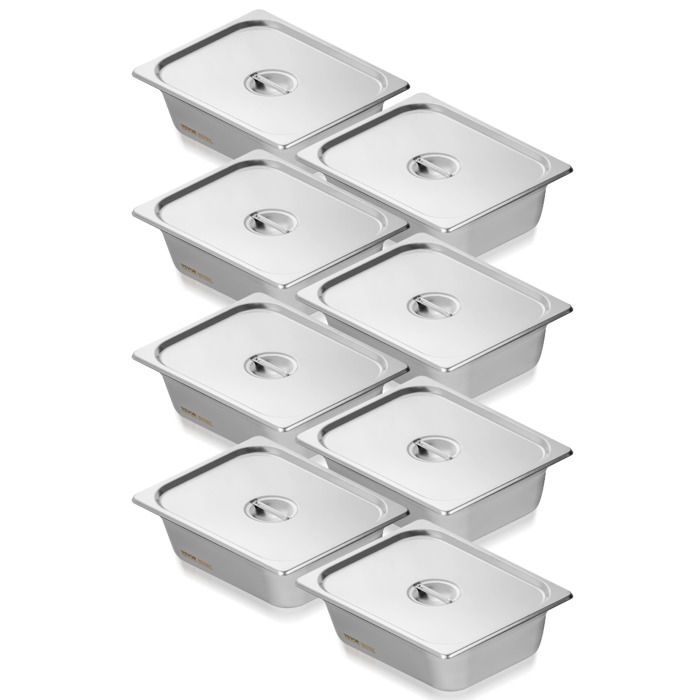Lot De 8 Bacs Gastronorme GN 1/2 Inox VEVOR - 10,2 Cm De Profondeur - 6,25 L Chacun - Pour Bain-marie, Restauration