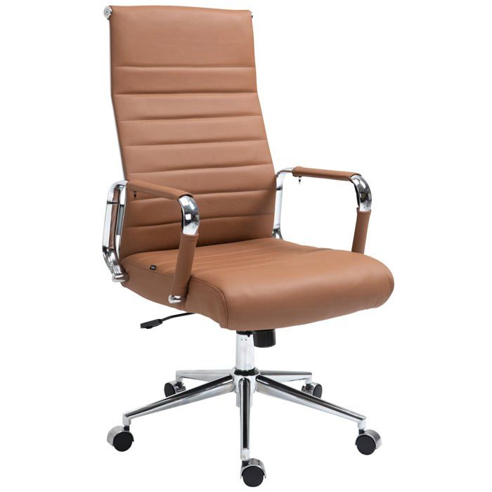 Fauteuil de bureau avec accoudoirs siege pivotant mecanisme a bascule en cuir veritable marron clair 10_0002518 Fauteuil de bureau avec accoudoirs siege pivotant mecanisme a bascule en cuir veritable marron clair 10_0002518