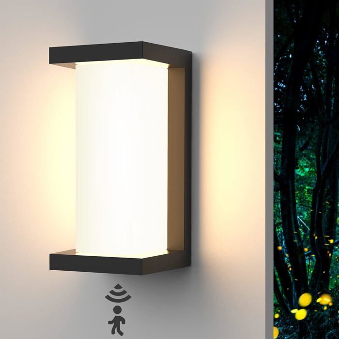 Applique Murale Exterieure 18W Lampe Exterieur Detecteur de Mouvement Étanche IP66 Applique Lampe 3000K