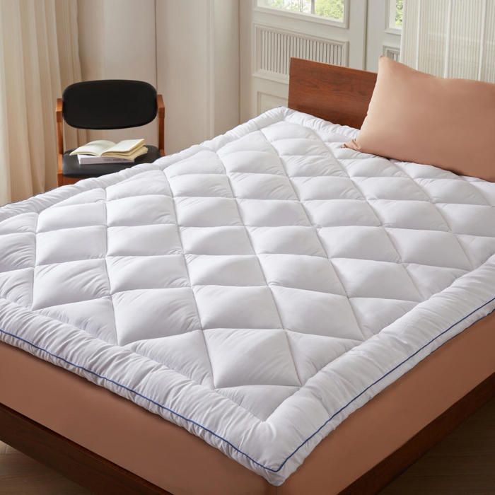 CASABEL Surmatelas Douceur 180 x 200 cm en Microfibre Respirante avec Liseré Bleu – Ultra Moelleux Anti-Acariens – 2 Places