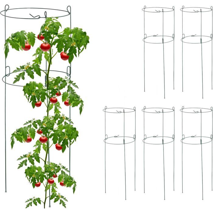 Lot De 8 Tuteurs Tomates Relaxdays 80 Cm – Acier Vert Poudré, Support Plantes Grimpantes, Jardin Potager Balcon, Résistant Intempéries