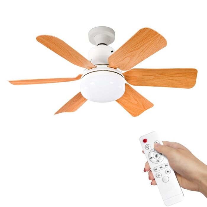 Ventilateur de plafond 3 vitesses 6 pales LED 3 températures de couleur minuterie pales silencieuses en similibois 40 W - Uverbon