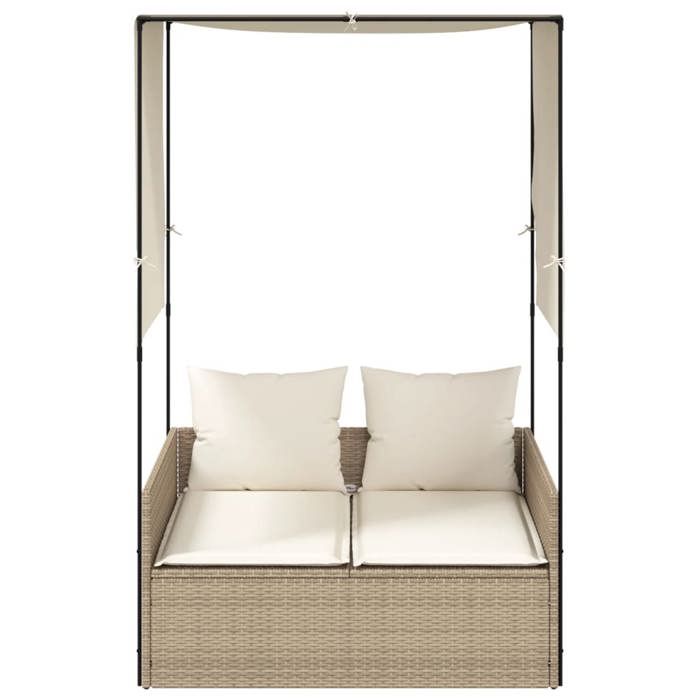 JLL*TOP - Chaise longue - Bain de soleil - Lot de 2 avec toit et rideaux beige résine tressée LLL679