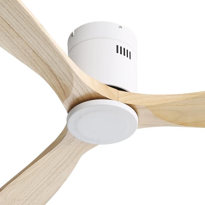 Ventilateur de plafond 52 pouces naturel 3 pales en bois massif Moteur DC réversible silencieux Télécommande pour salon - Rejimenez2025