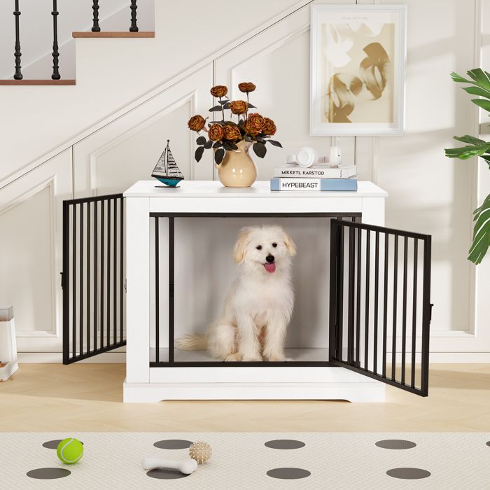 Comparer les prix de BEWISHOME Cage pour Chien 80 cm Petits et Moyens Chiens Niche 3 Portes Barrières Épaisses 80 × 50 × 67 cm Blanc