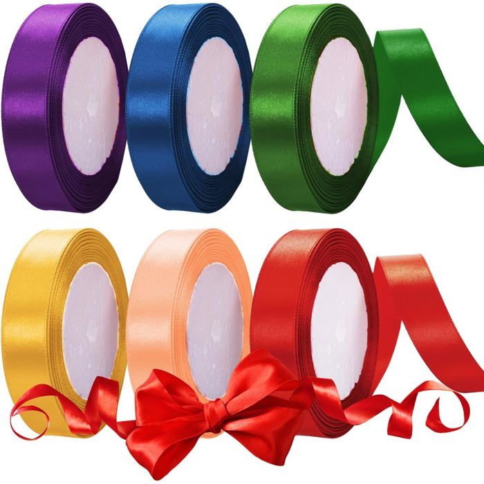 Ruban de satin coloré 6 couleurs 20 mm x 22 m idéal pour les robes de mariée les anniversaires et les décorations de Noël.