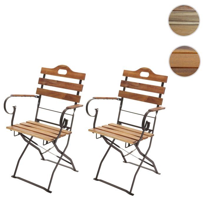 2X Chaise De Jardin Cannes Bois D'Eucalyptus FSC Pliable - Chaise Régie Pliante Crème - Casaria