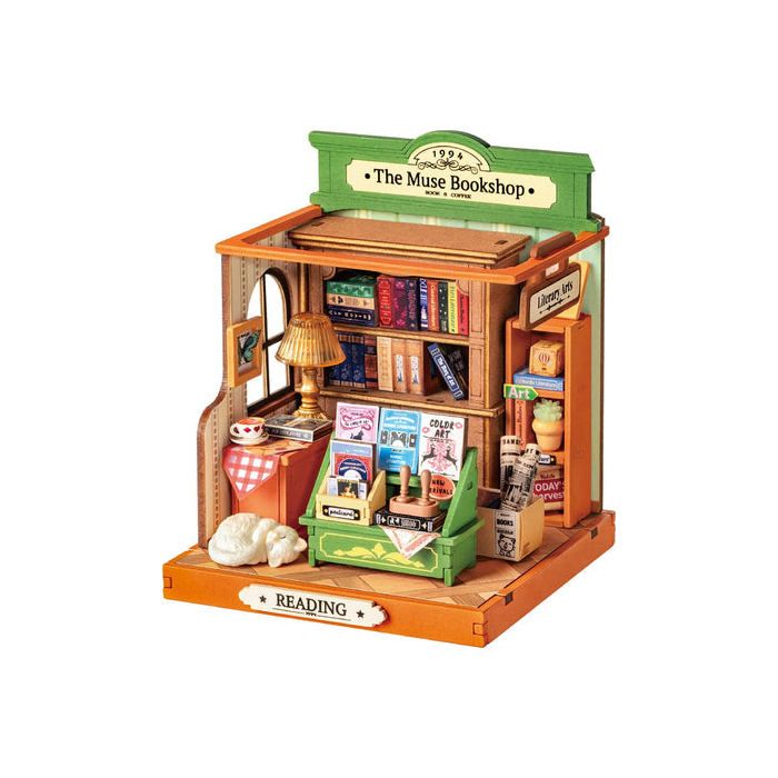 Puzzle 3D en bois à construire - ROBOTIME La librairie Muse - Maison miniature à monter soi-même kits de puzzle 3D