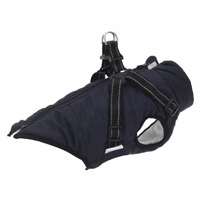 Manteau pour chiens imperméable - vidaXL - Harnais intégré - Bleu marine - Polyester et polaire - Taille L36