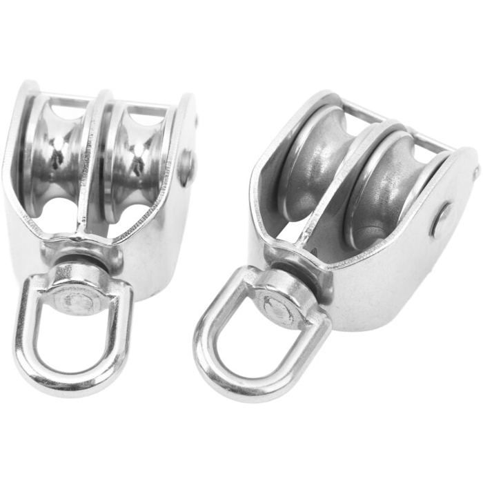 2 Pièces Bloc De Poulie, M25 Poulie En Acier Inoxydable Avec Crochet Pivotant Pour Ligne De Lavage De Câble Métallique, Chargement Sûr Jusqu'à 150KG