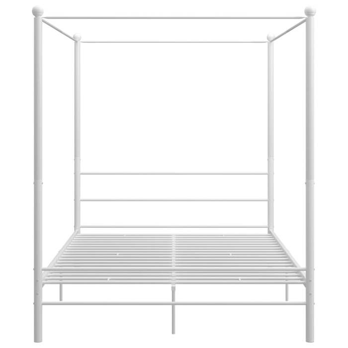 Lit à baldaquin 2 personnes - KALISSE - 160x200 cm - Blanc - Métal enduit de poudre - Design intemporel - Sommier inclus