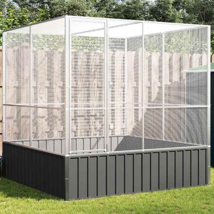 Comparer les prix de Volière en acier galvanisé - vidaXL - Argenté et anthracite - 211x207x212 cm - Grille 127x127 mm - Porte 485x1525 cm
