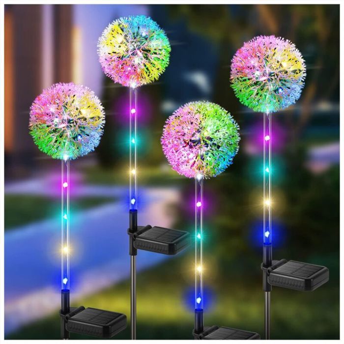 Lampe solaire extérieur - PZCC - Pissenlit - 4 pièces - LED multicolore - Étanche IP65