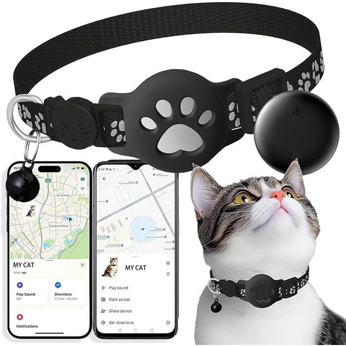 Meilleurs prix pour 2026 Nouveau Collier GPS Chat – Sans Abonnement Compatible avec iOS Localisation Temps Réel Imperméable Noir