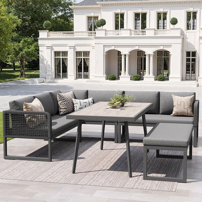 Ensemble de meubles de jardin - Rotin PE tressé main - 8 places - Coussins extra-épais - Résistant aux intempéries