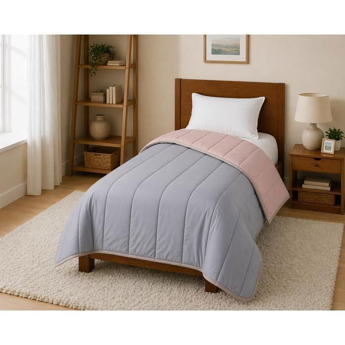 Couette ultra légère Gris / Rose - 1 personne 140 x 200 - MORTREUX