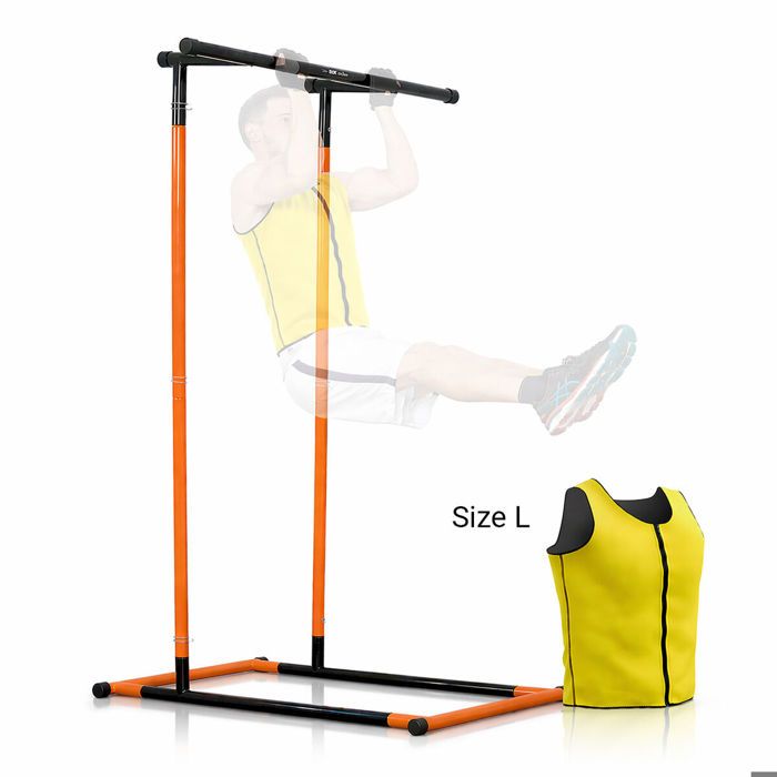Pack Station de tractions Fitness - INNOVAGOODS - Gilet Sauna L + Station réglable 114-191 cm - 110 kg - Tubes 38 mm Pack Station de tractions Fitness - INNOVAGOODS - Gilet Sauna L + Station réglable 114-191 cm - 110 kg - Tubes 38 mm