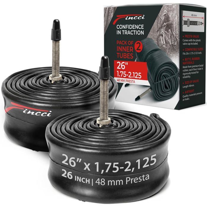 Paire Сhambres à air VTT 26x1.75x1.95x2.00x2.1 Pouces - Chambre a air 26 Pouces de Valve Presta 48 mm pour Route VTT bici