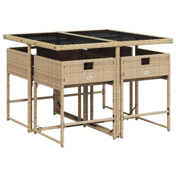 Set salon dExtérieur - Table et 4 Chaises Beige - Ensemble à manger de jardin avec coussins 5pcs - Beige poly rotin 49.6 Kg 38495