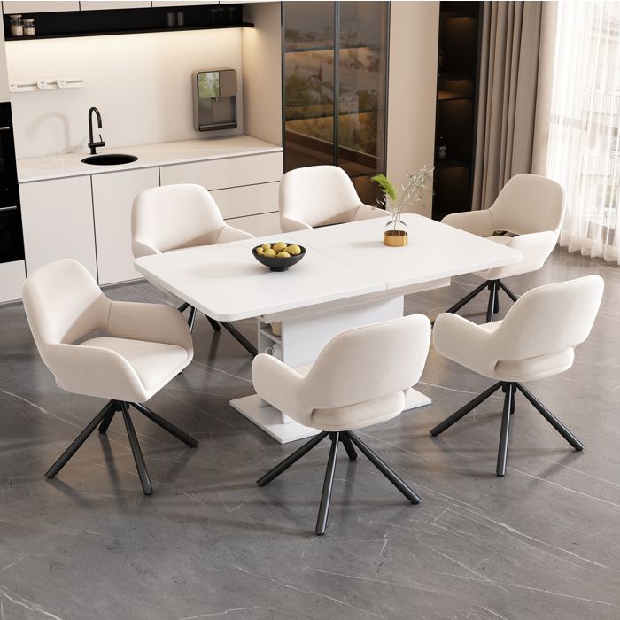 Table à manger avec chaises4 personnes 1 table extensible avec rangement et 4 chaises en velours beige