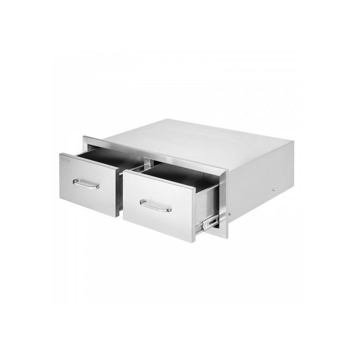 Tiroir de cuisine extérieur 75 x 50 x 25 cm en acier inoxydable double espace de rangement pour ustensiles et barbecue
