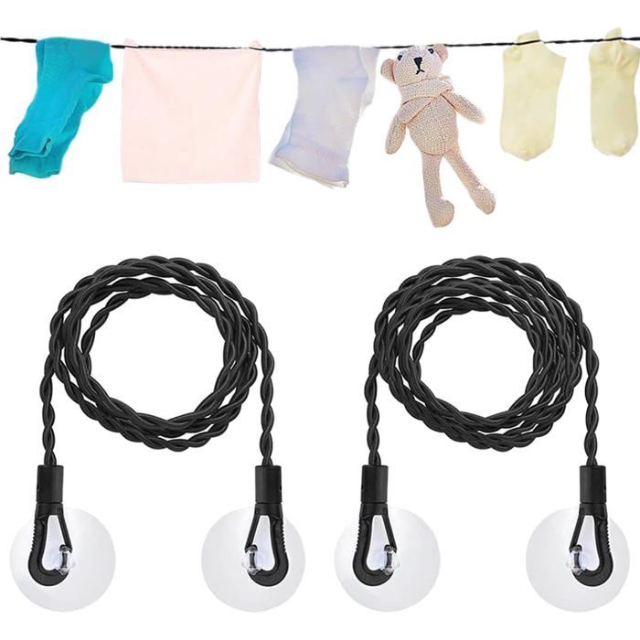 2 Pièces Cordes À Linge RétractablesLonge À Linge Portable Avec Crochet Et Ventouse Accessoires De Camping Pour Extérieur E[Ji59]