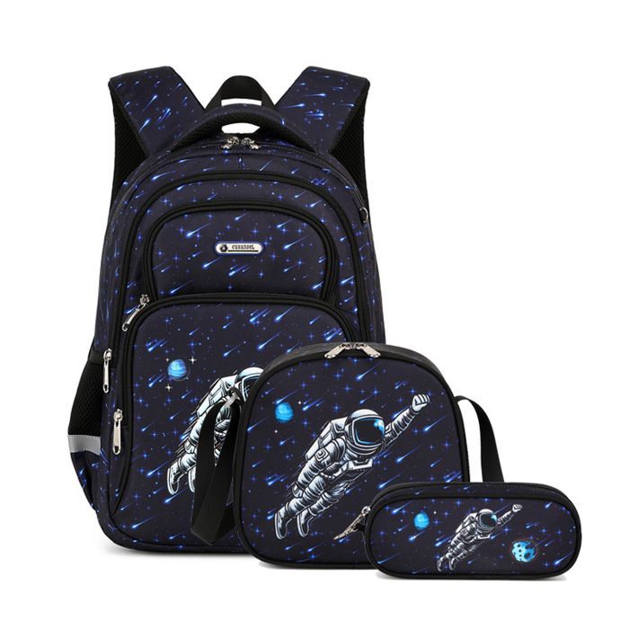 XJYDNCG 3Pcs Cartable Fille Primaire Sac à dos Enfant Scolaire Motif Astronaute Espace 42x30x15cm Bleu