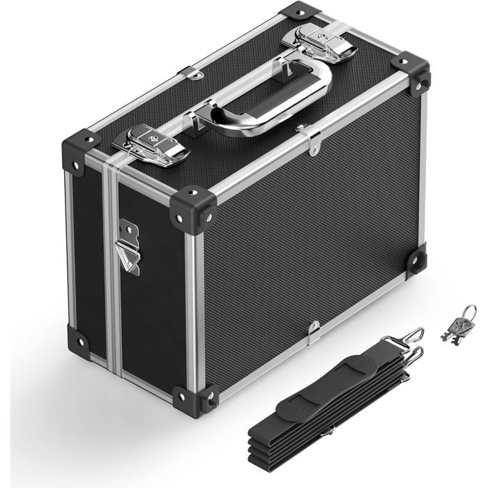 Mallette en PVC 32x23x16cm Verrouillable Bords Renforcés Cadre en Aluminium Valise de Rangement pour Outils DVD Mallette en PVC 32x23x16cm Verrouillable Bords Renforcés Cadre en Aluminium Valise de Rangement pour Outils DVD