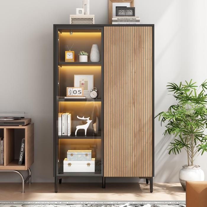 Vitrine Moderne avec éclairage LED Vitrine en Verre avec 2 Portes pour Collection Bibliotheque Vitrine de Collection 90x40x135cm