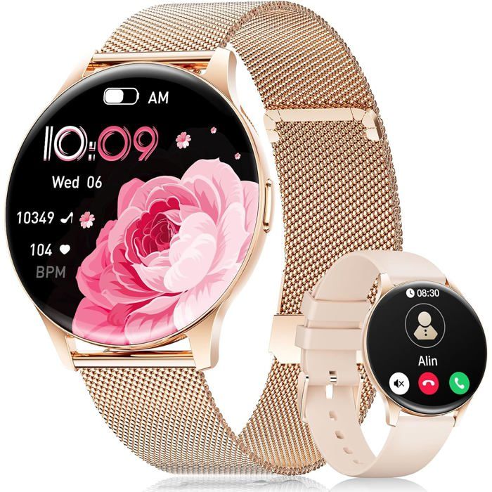 Montre connectée or rose - BENYAR SMART - Écran rond 1 43 HD - Appels Bluetooth - IP68 - Suivi santé 24h/24