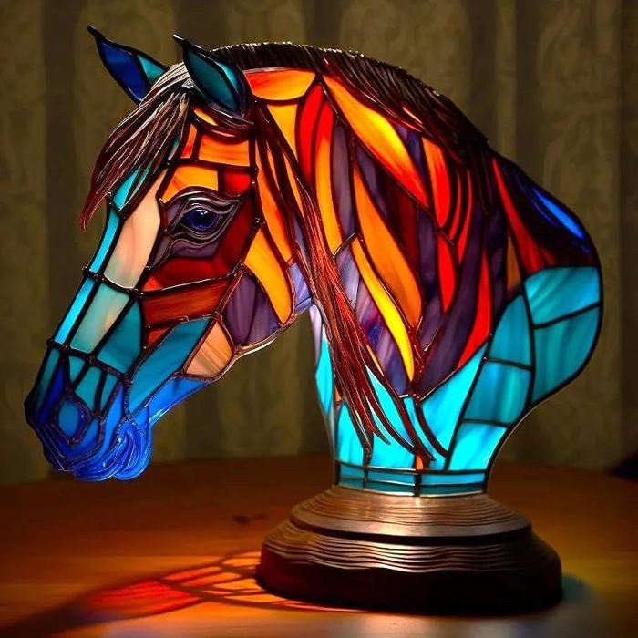 Lampe de Table Cheval en Résine Teintée Vintage Lampe de Chevet Animaux Petite Lampe de Nuit Décorative Chambre Salon VEILLEUSE