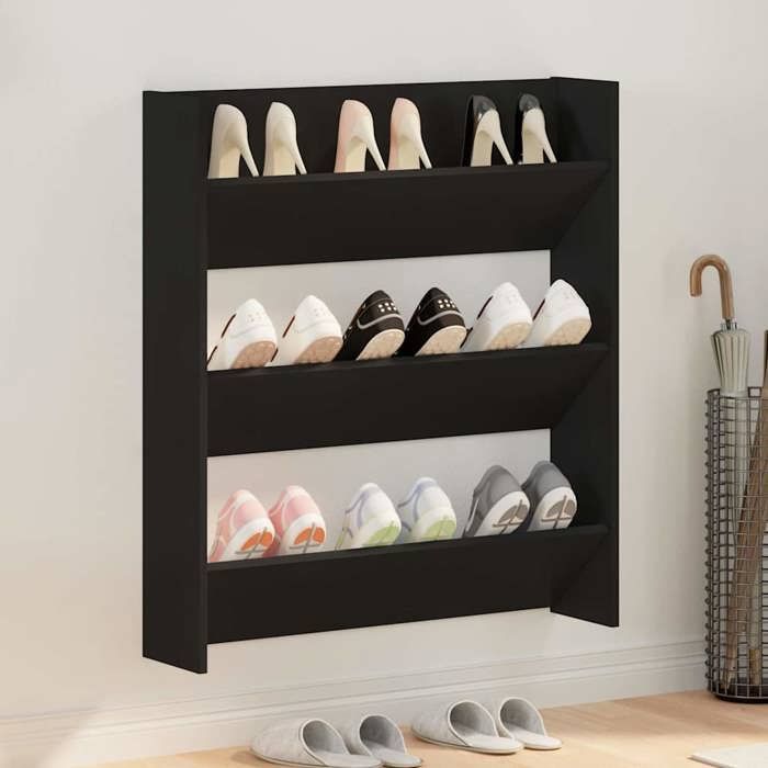 Armoire à chaussures(1 pc) VIDAXL avec stockage Contemporain murale noir 80x18x90 cm bois dingénierie@15085