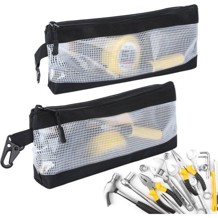 Kit doutils portable - Lot de 2 - Étanche en tissu Oxford 30 x 14 x 1.5 cm - Sac transparent à fermeture éclair avec