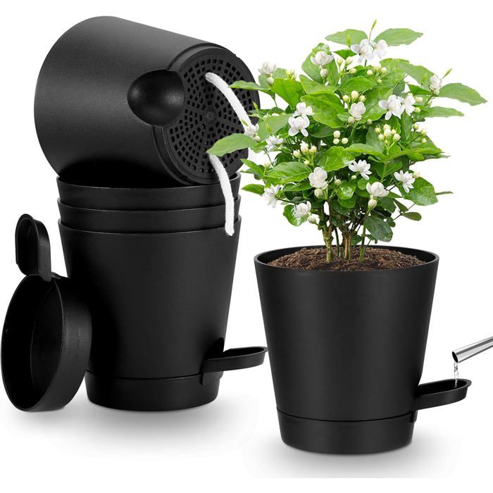 5 pièces Pots de Fleurs en Plastique 13cm Pots de Fleurs Auto-Arrosant